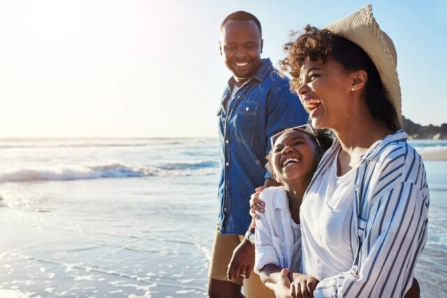 happy family by the beach